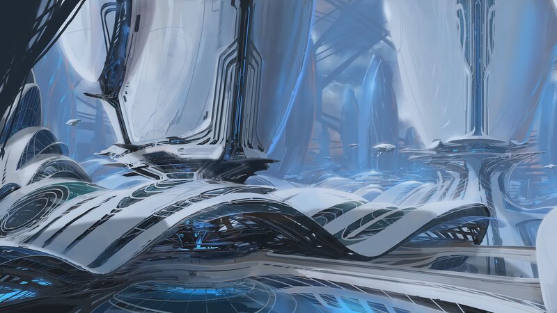 Futuristic Cityscape — White, Serene, Digital Art