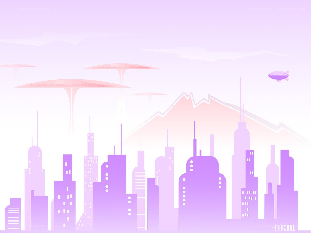 futuristic cityscape with airships