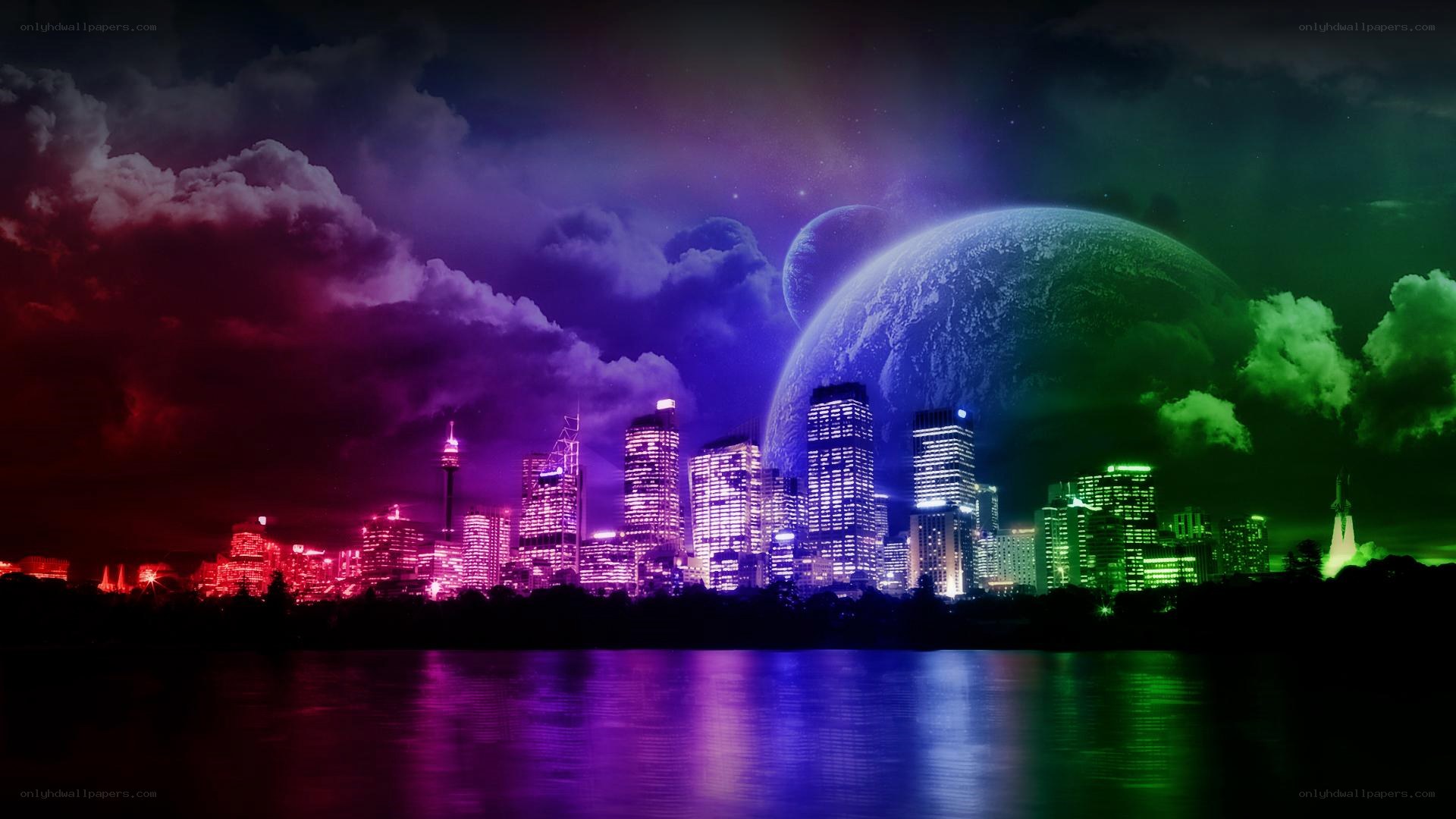 futuristic cityscape with alien planet