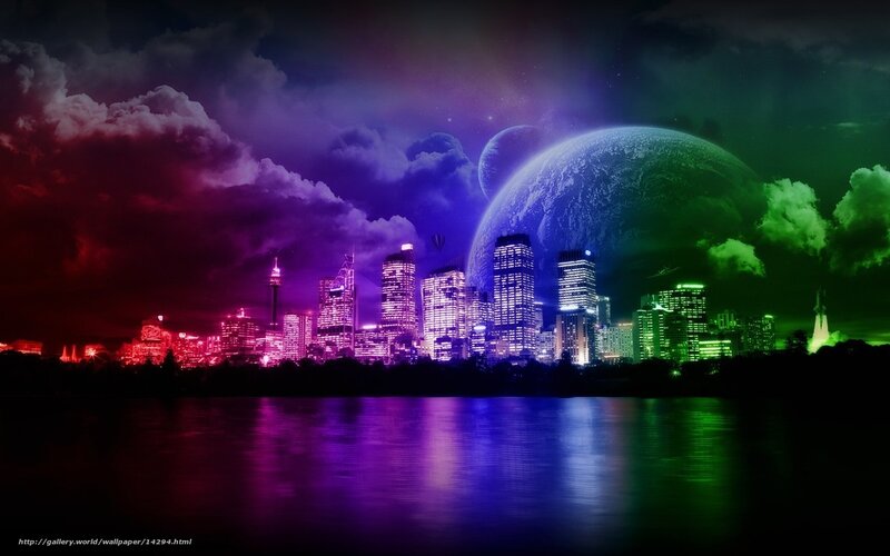 futuristic cityscape with alien planet
