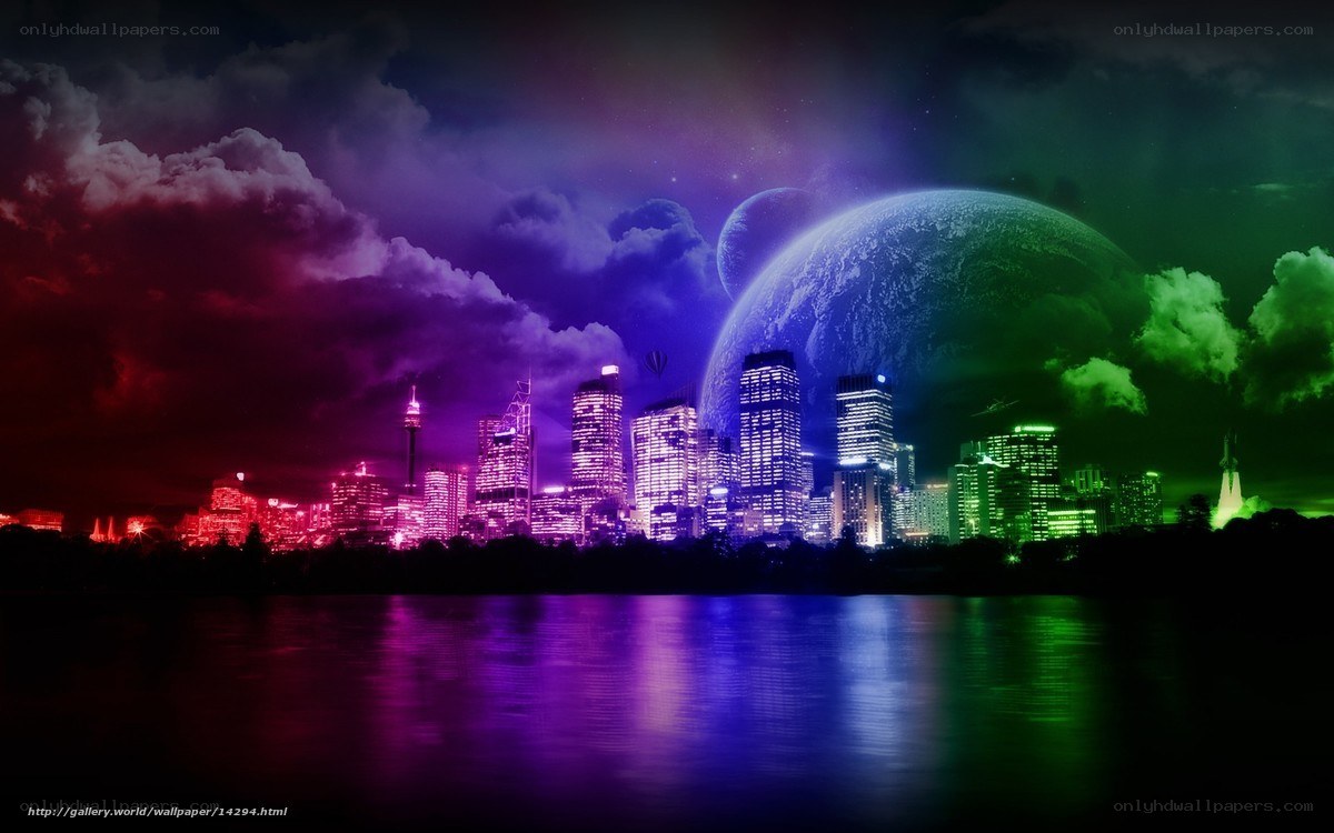 futuristic cityscape with alien planet