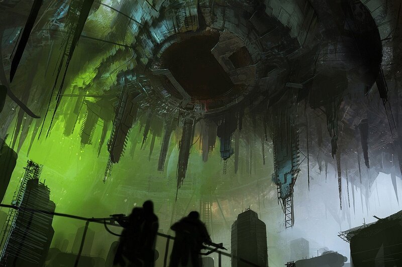 futuristic cityscape with alien structure