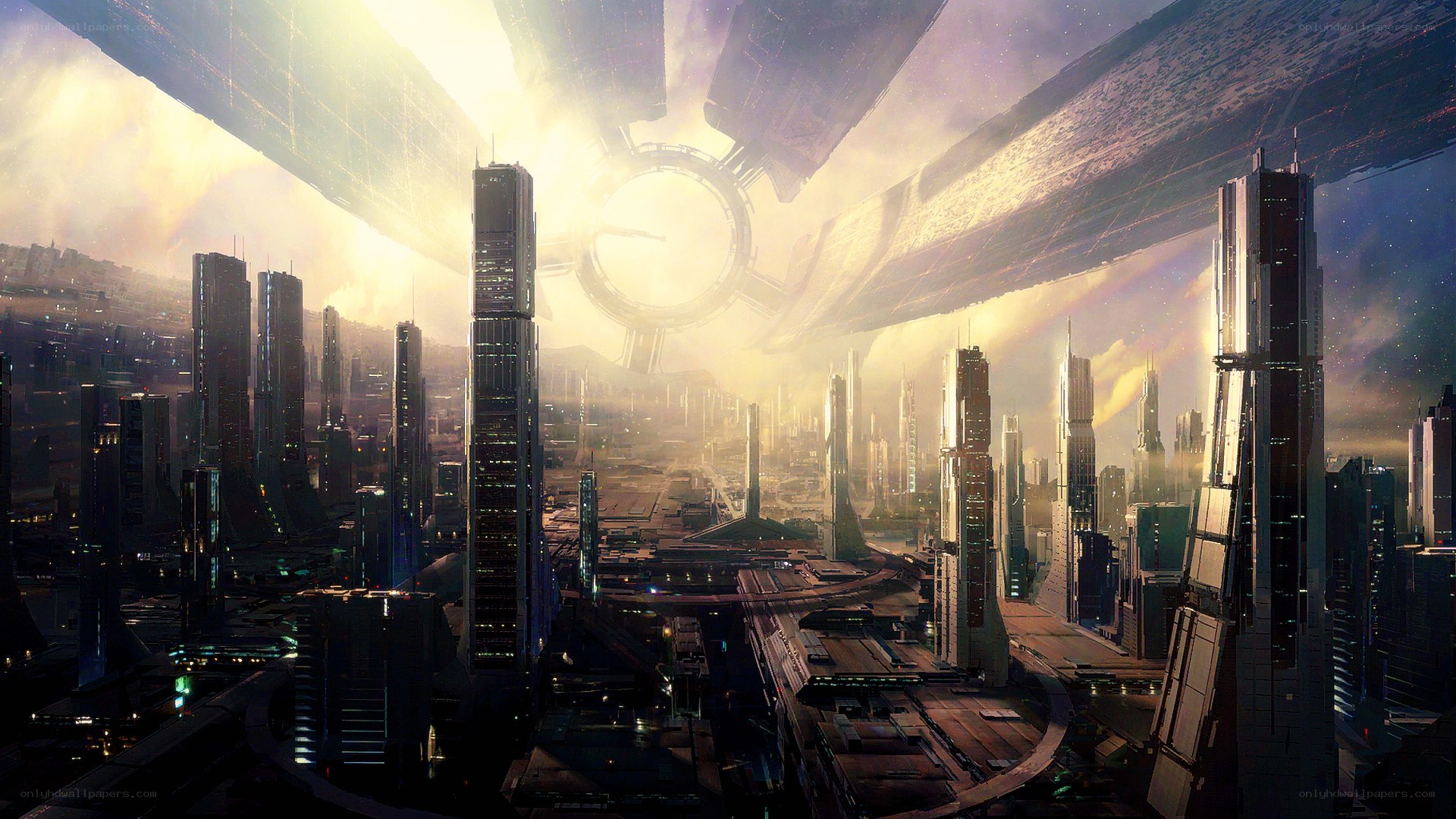 futuristic cityscape with alien structure