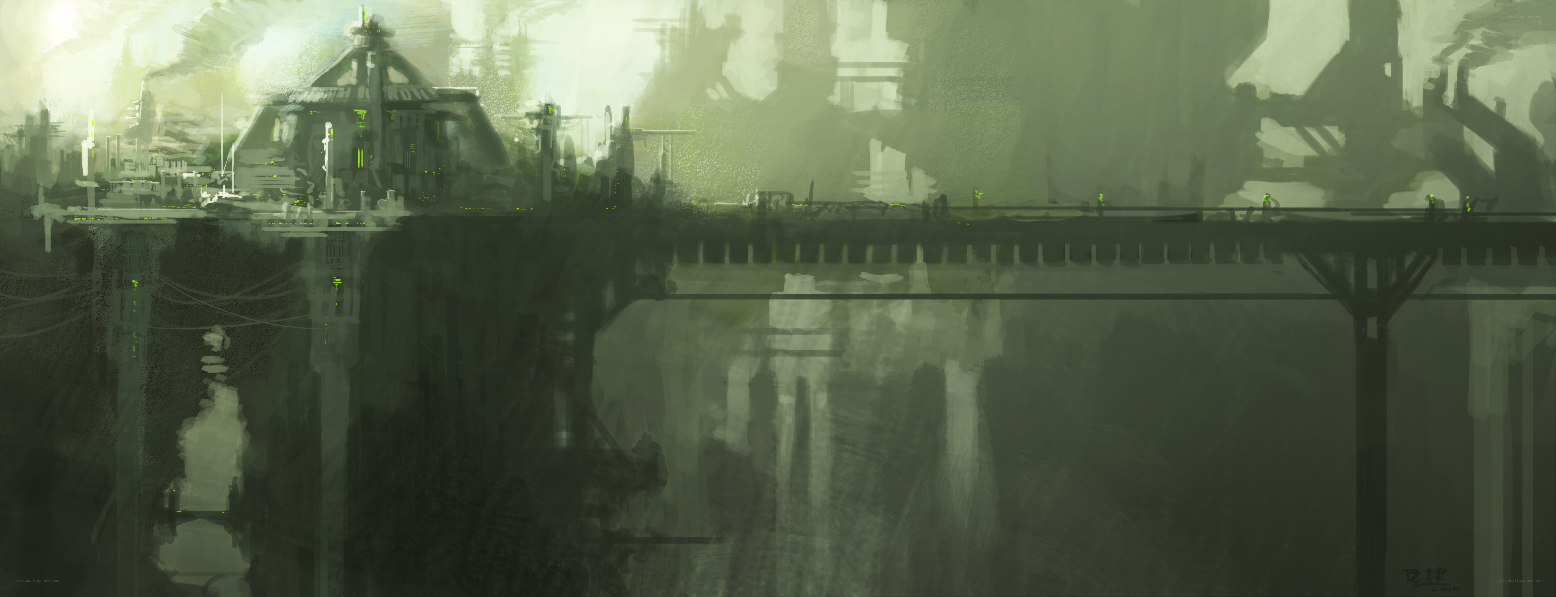 futuristic cityscape with bridge