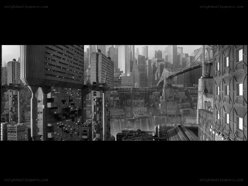 futuristic cityscape with bridge