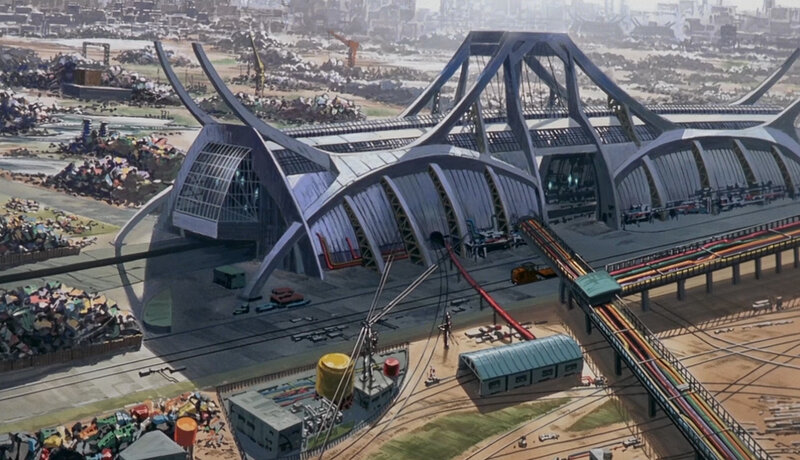 futuristic cityscape with bridge