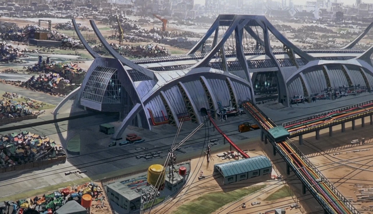 futuristic cityscape with bridge