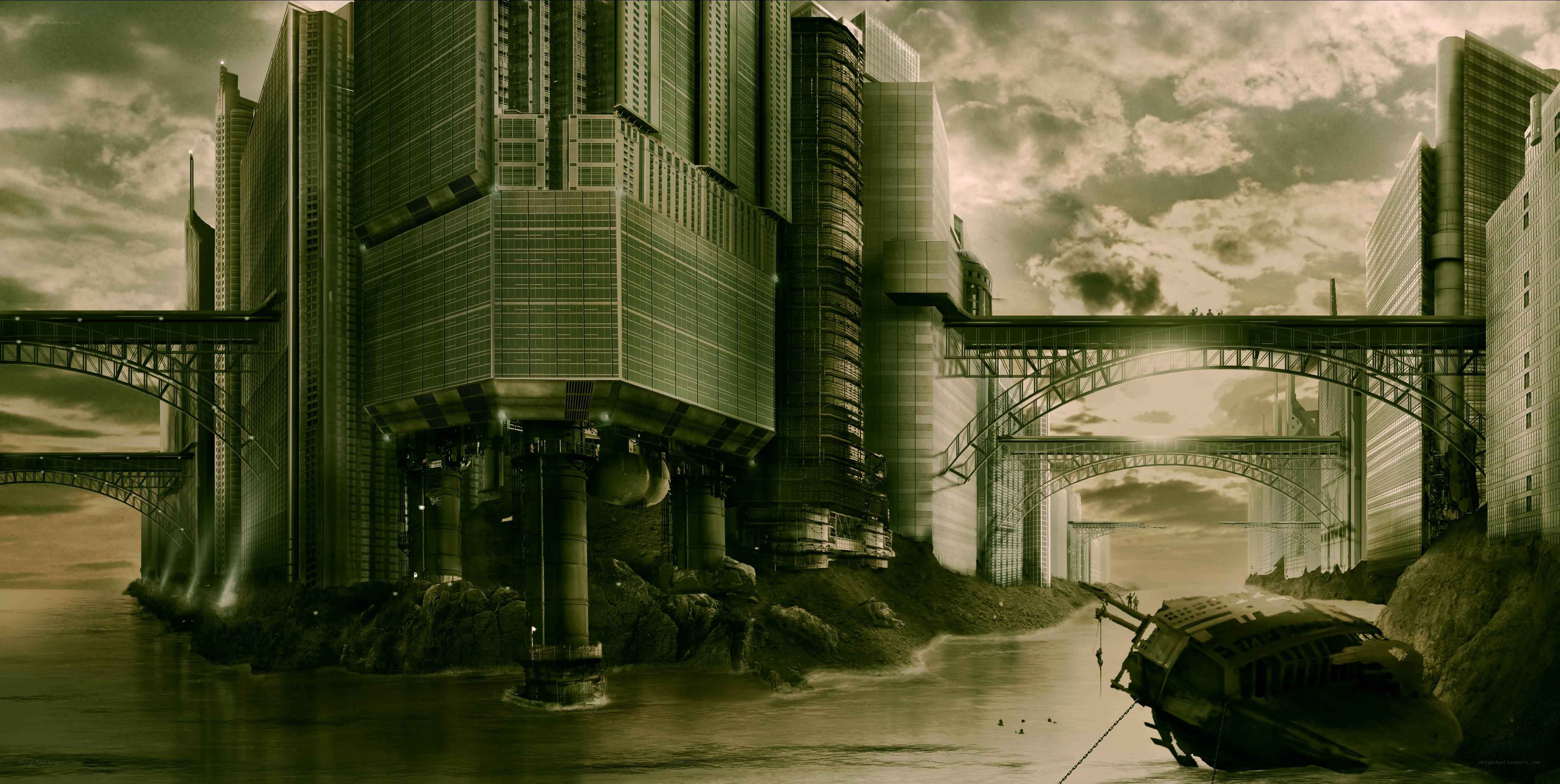 futuristic cityscape with bridges