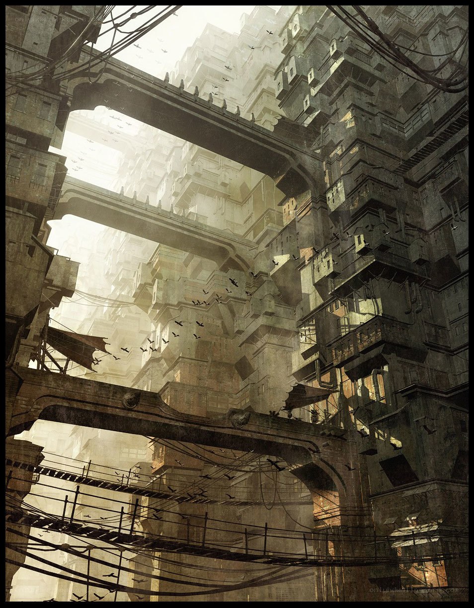 futuristic cityscape with bridges