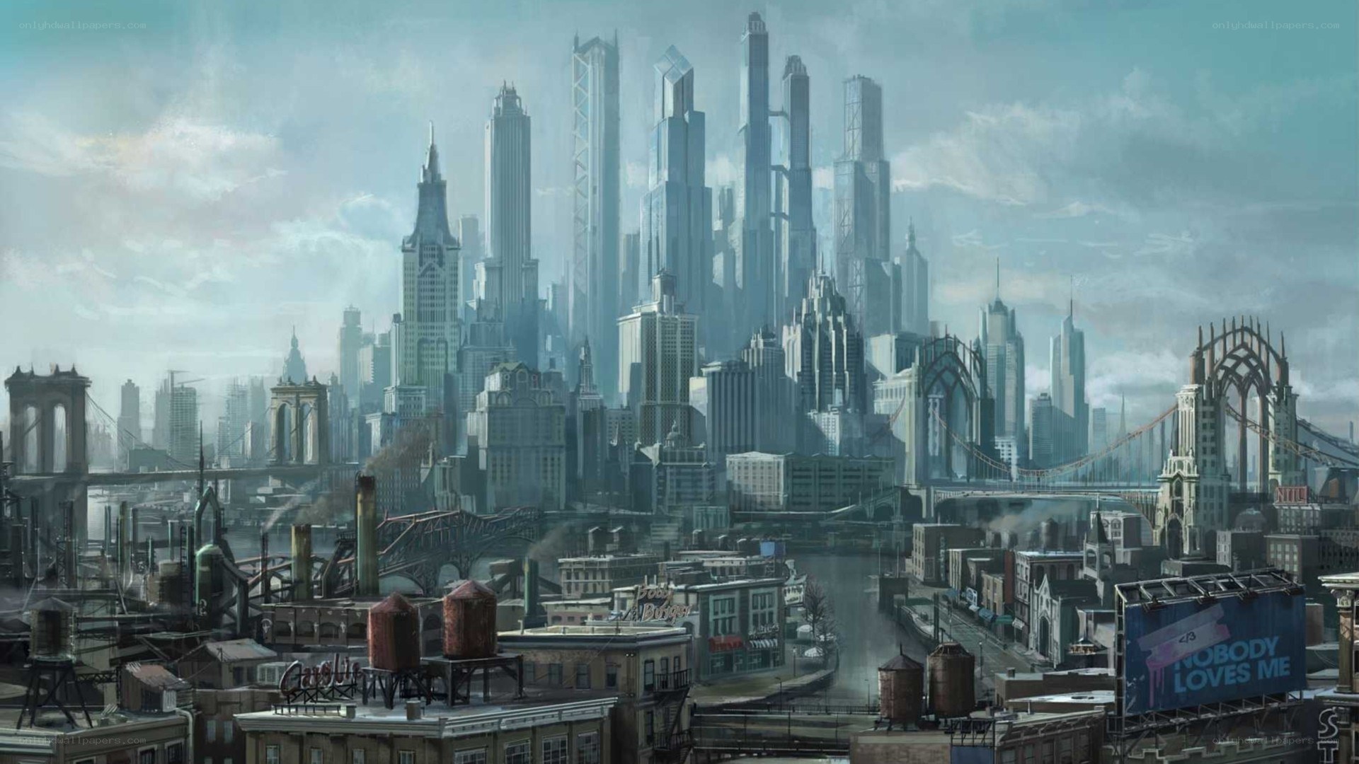 futuristic cityscape with bridges