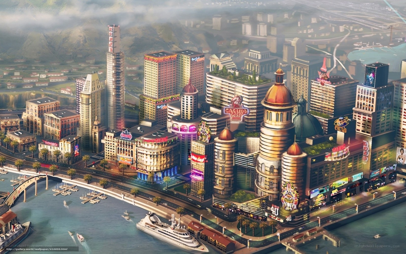 futuristic cityscape with casino buildings
