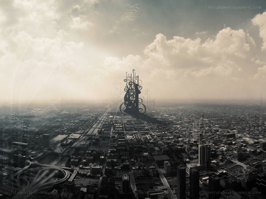 futuristic cityscape with central spire