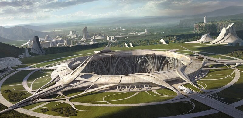 futuristic cityscape with central structure