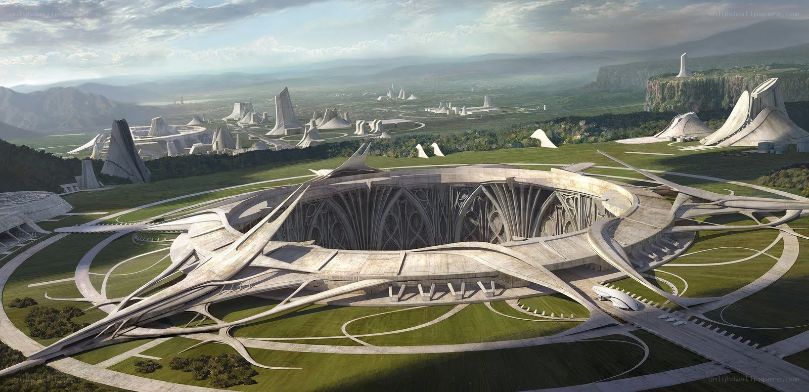 futuristic cityscape with central structure