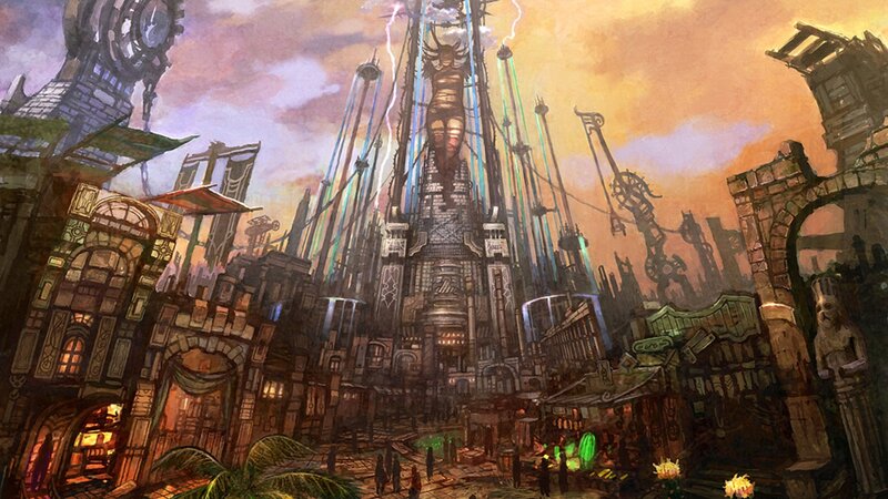 futuristic cityscape with central tower