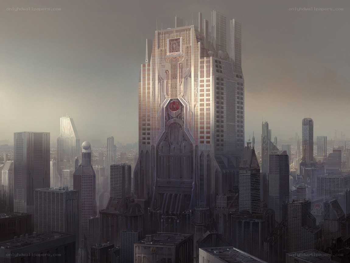 futuristic cityscape with central tower