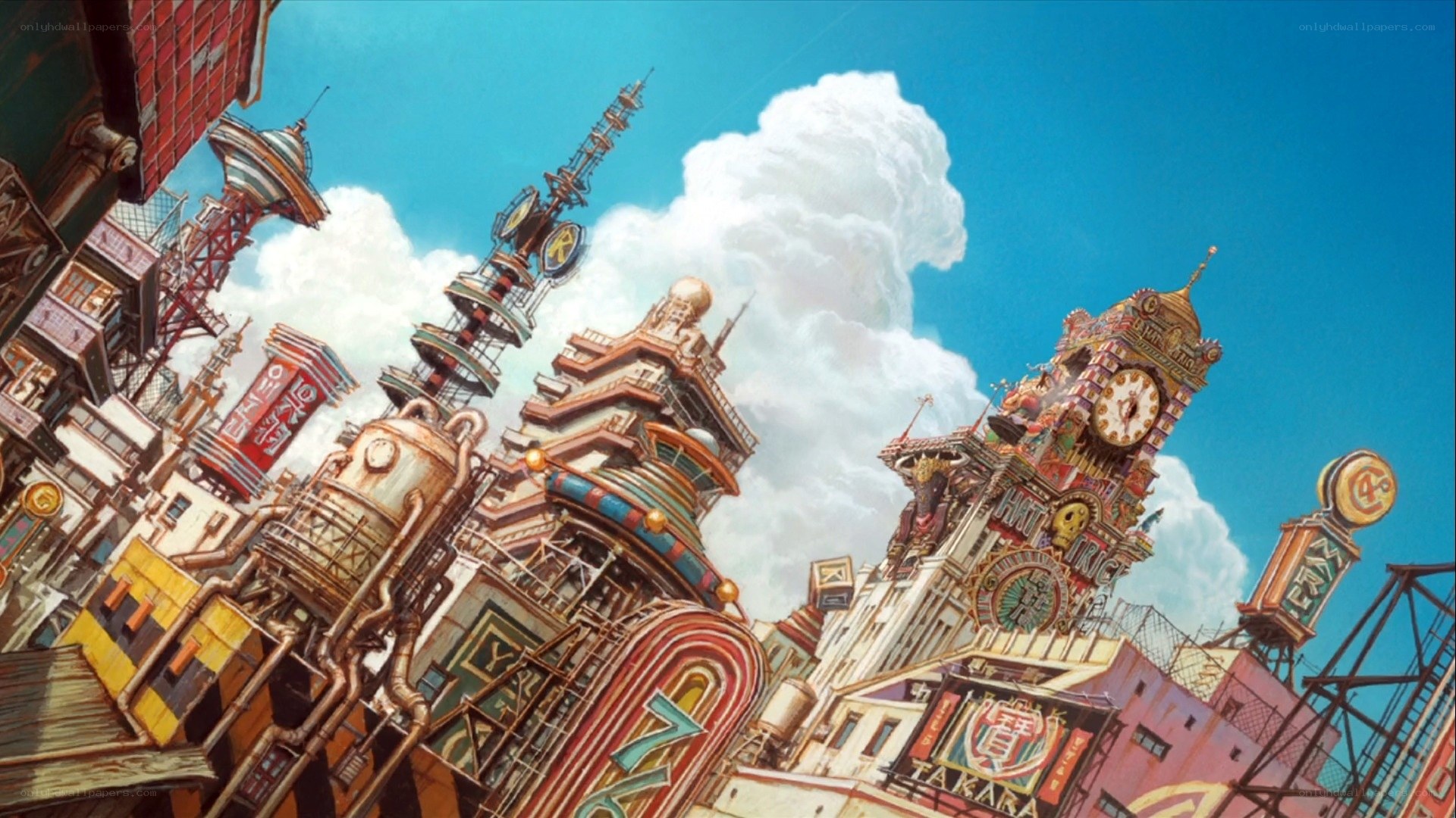 futuristic cityscape with clock tower