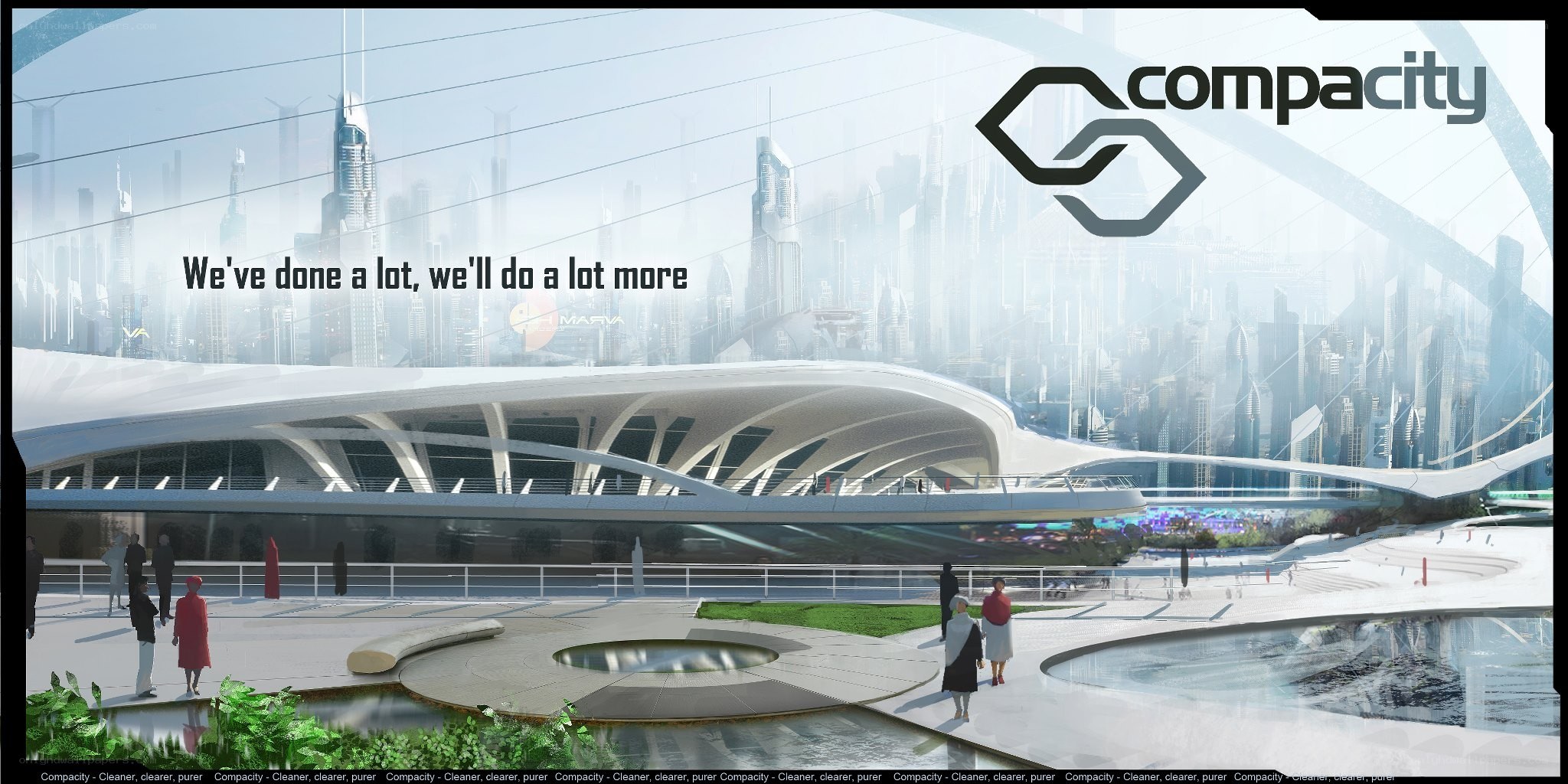 futuristic cityscape with compacity logo