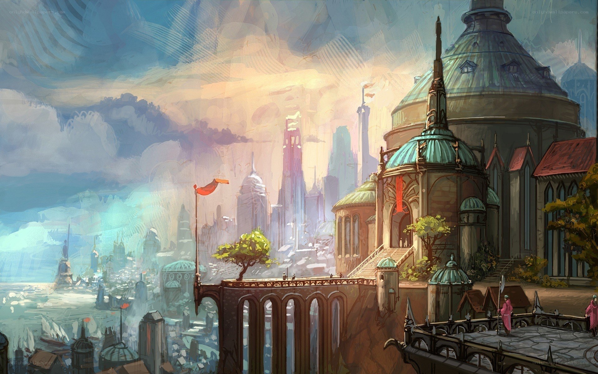 futuristic cityscape with domed buildings