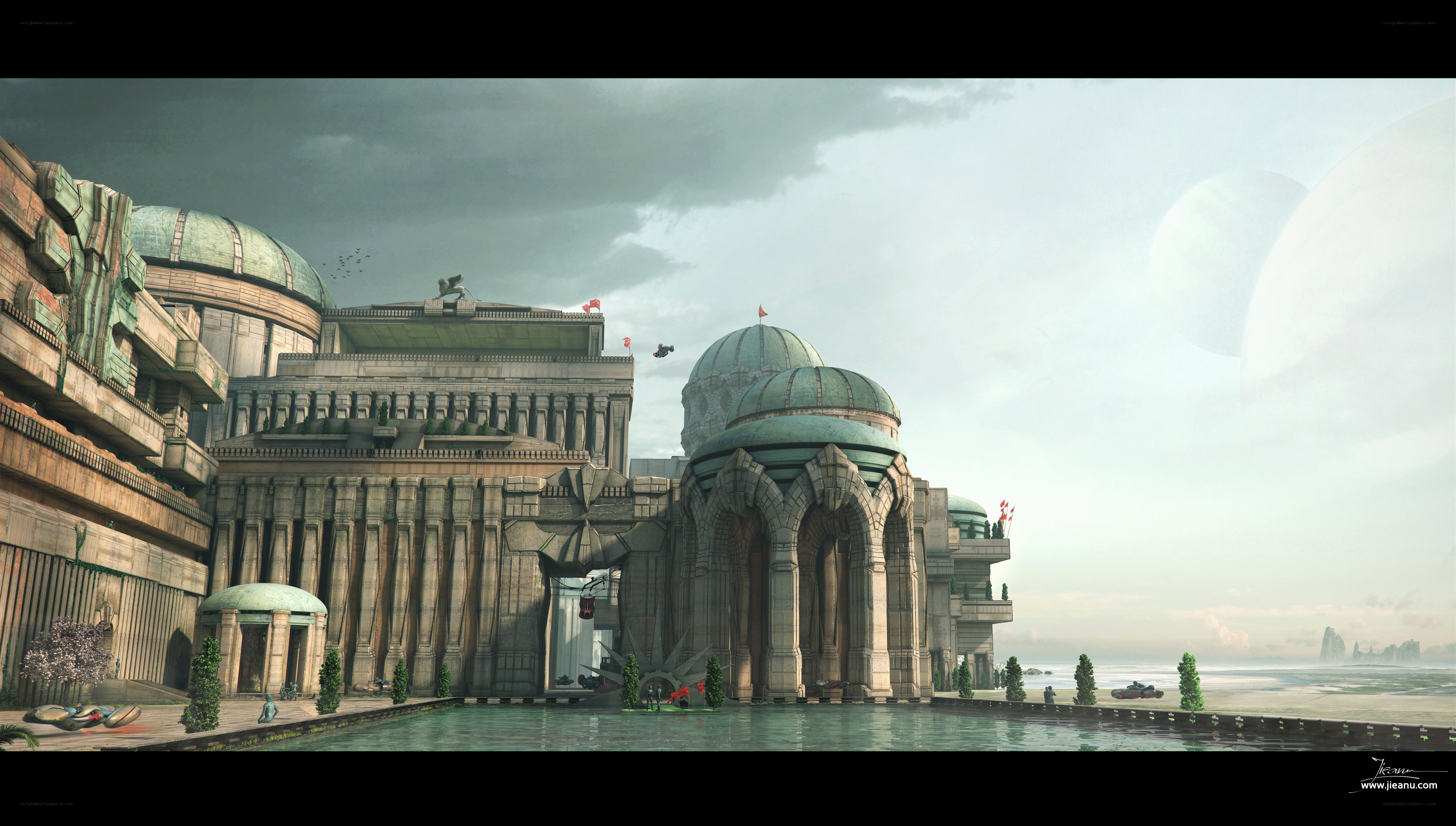 futuristic cityscape with domes