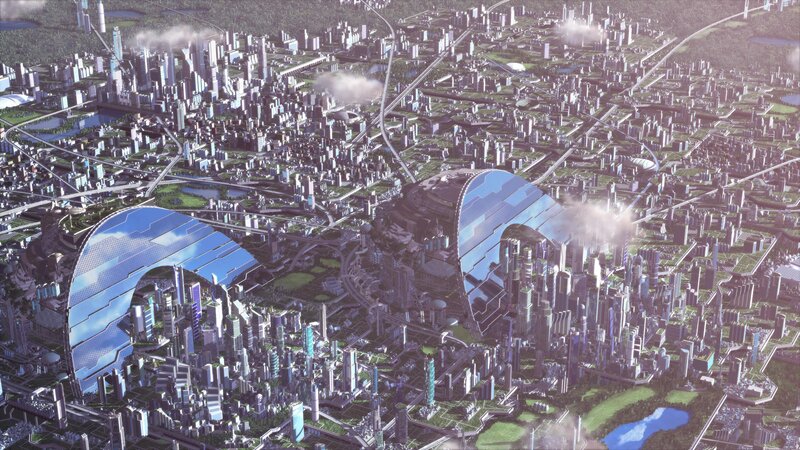 futuristic cityscape with domes