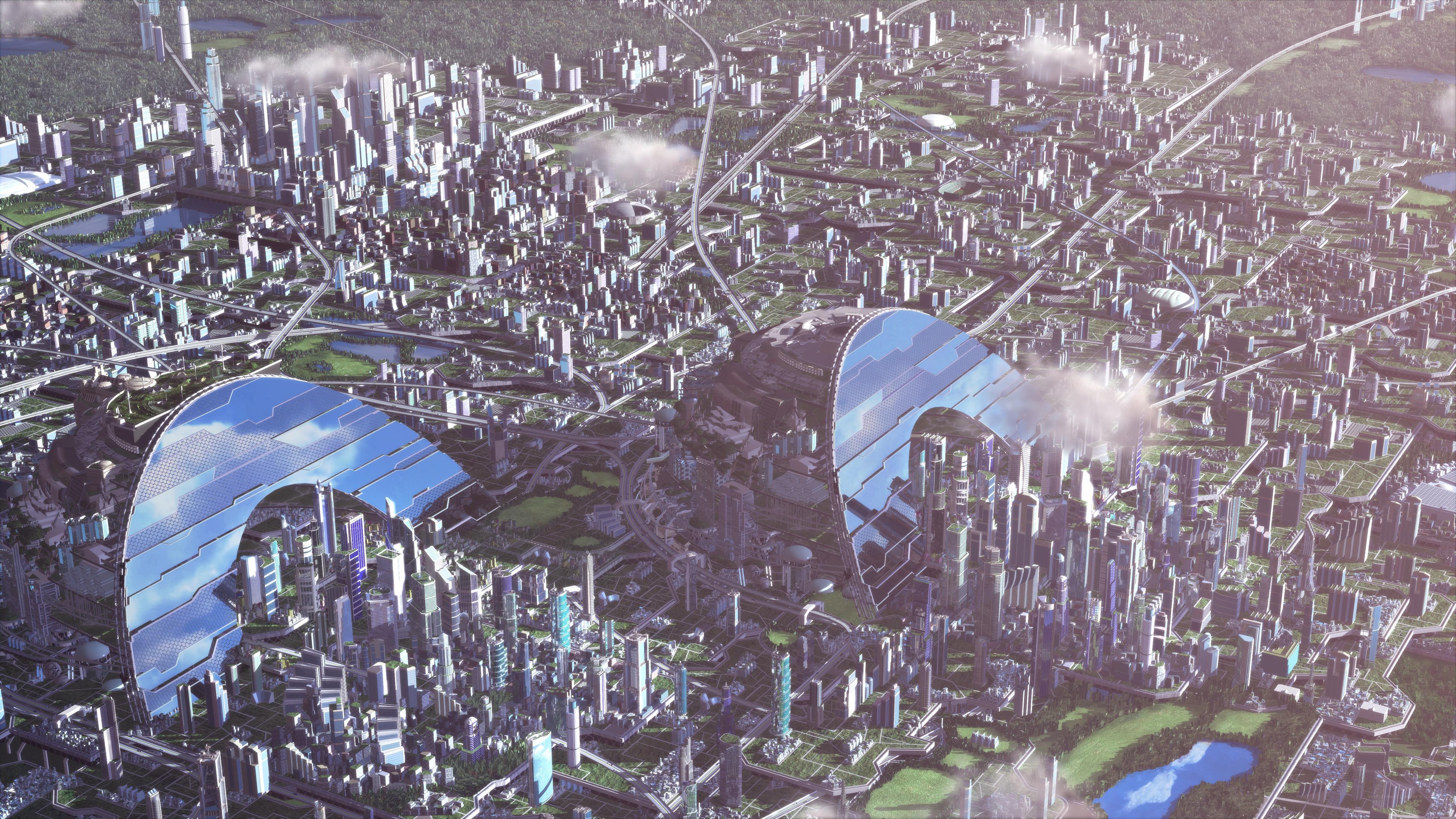 futuristic cityscape with domes