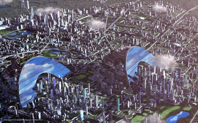 futuristic cityscape with domes