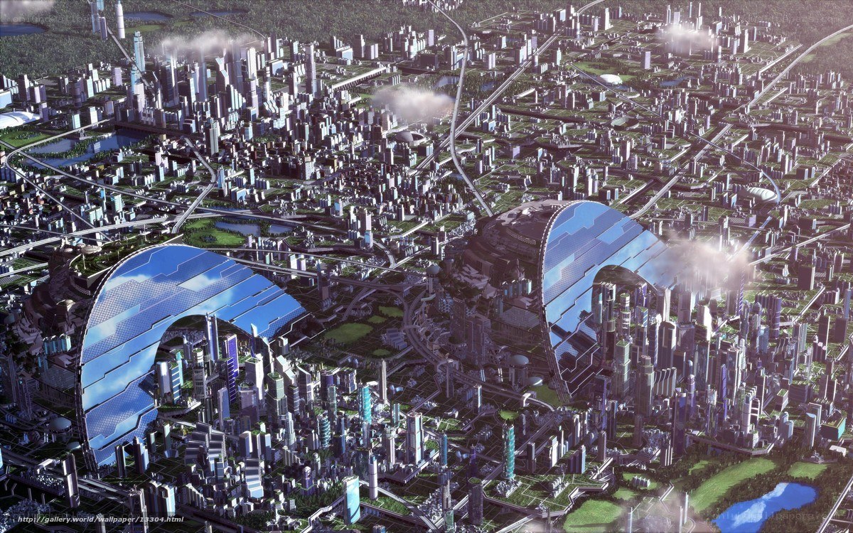 futuristic cityscape with domes