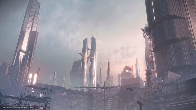 futuristic cityscape with Eiffel Tower