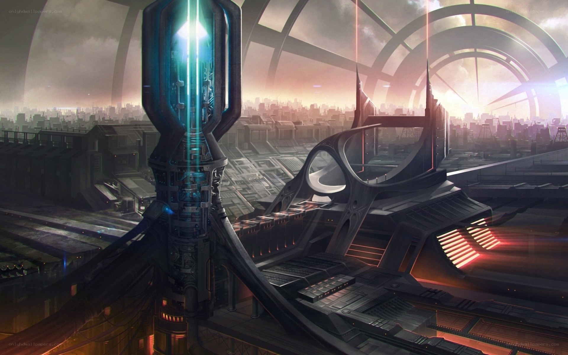 futuristic cityscape with energy tower