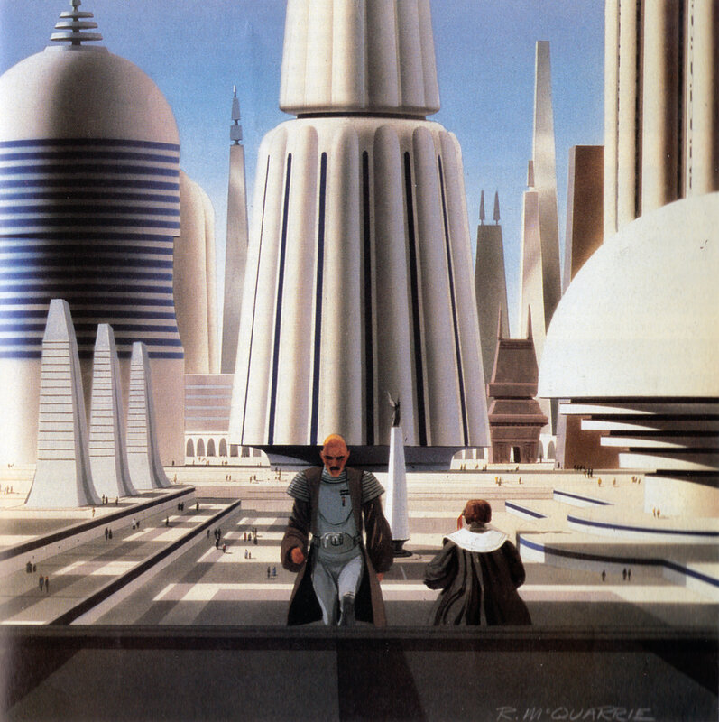 futuristic cityscape with figures