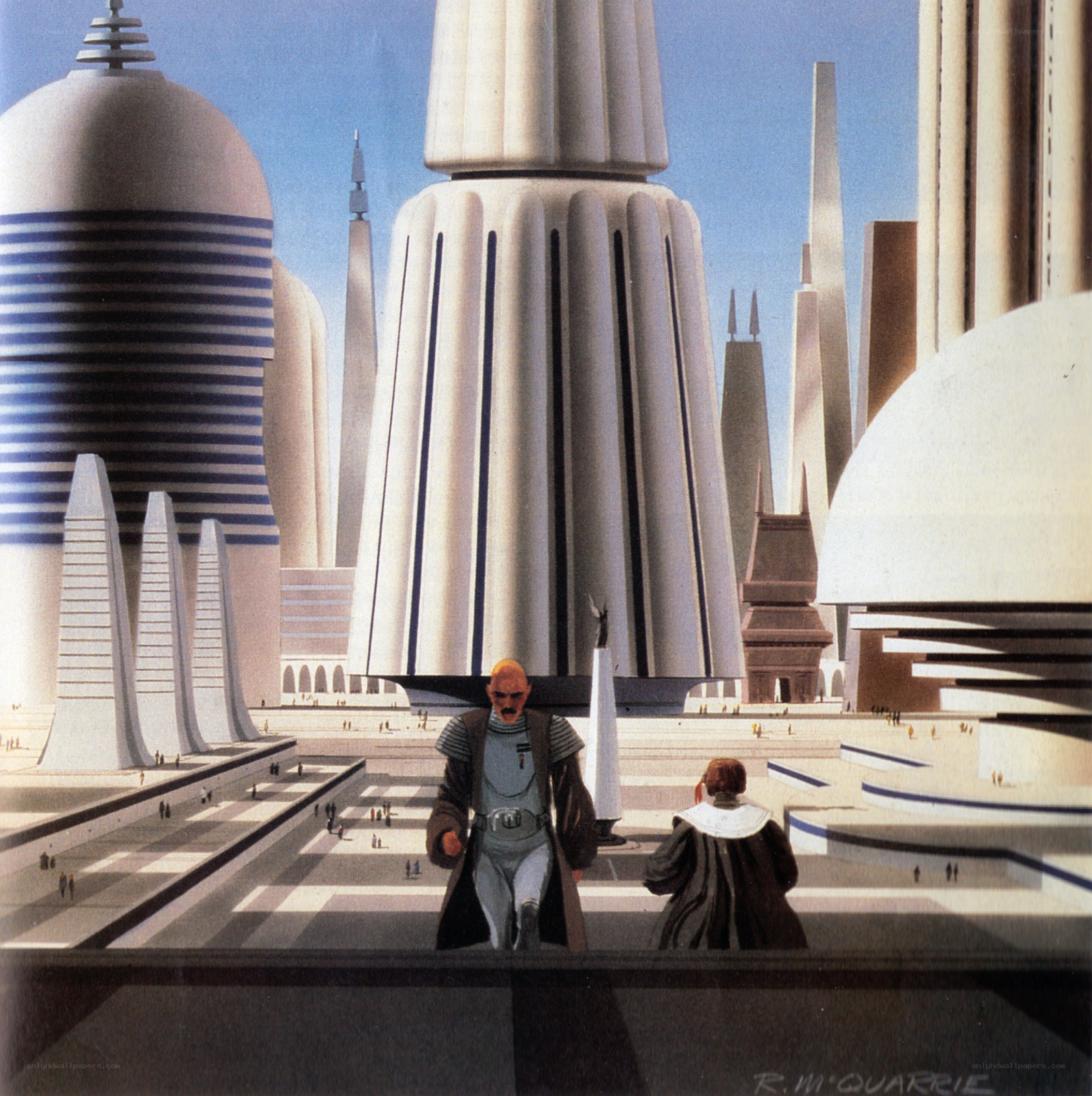 futuristic cityscape with figures