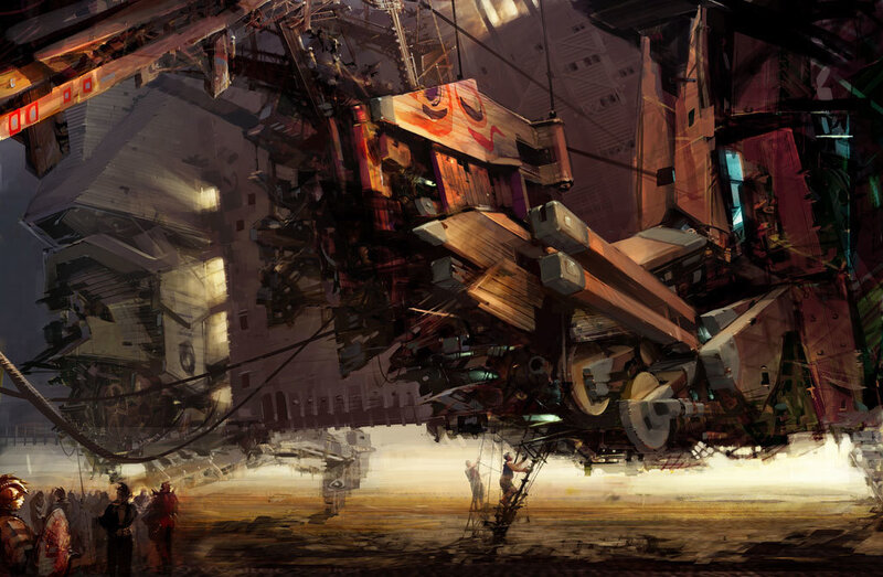 Futuristic cityscape with floating structures