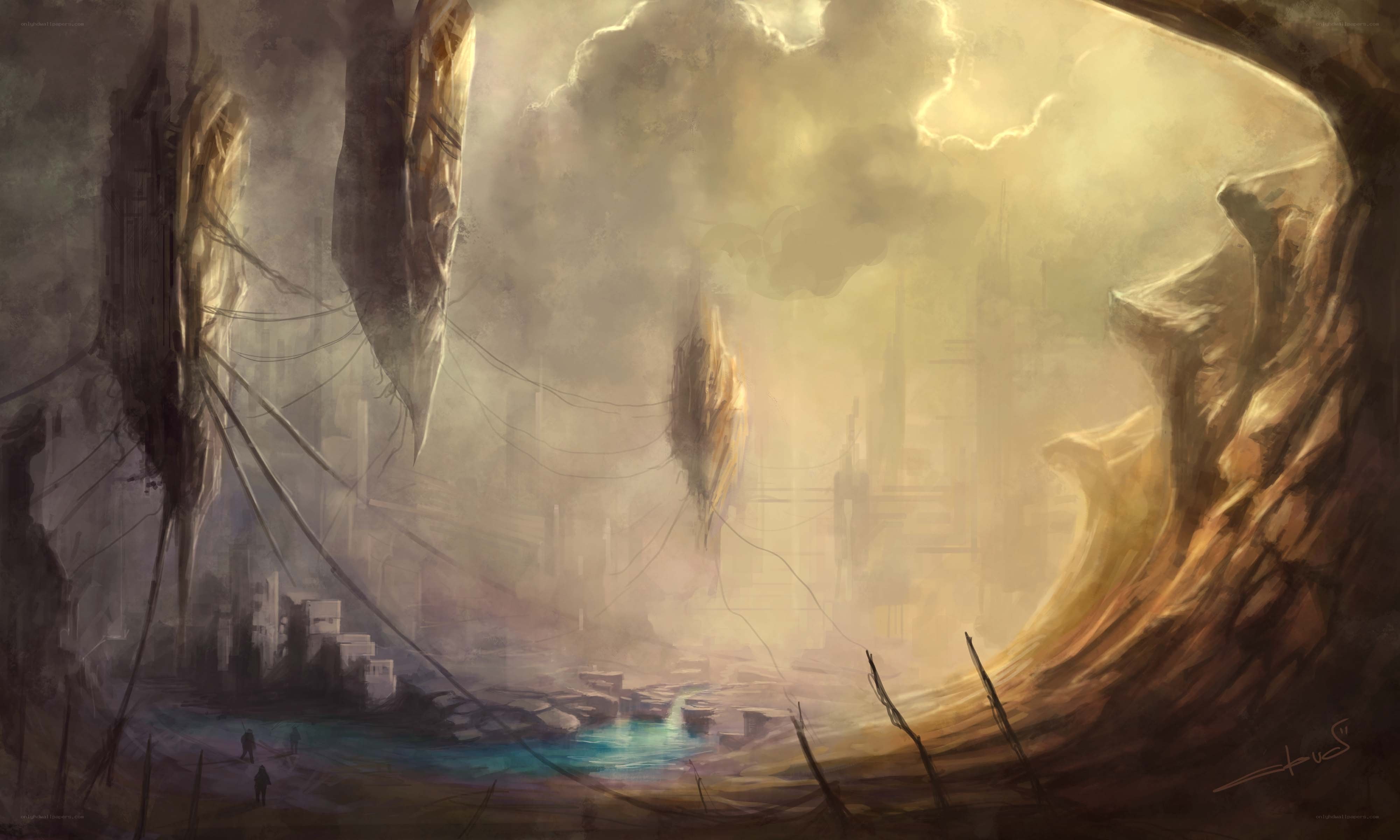 futuristic cityscape with floating structures