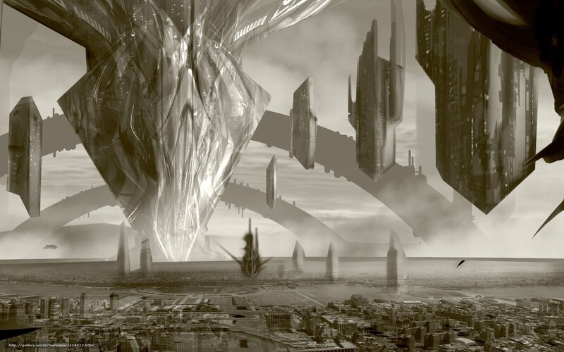 futuristic cityscape with floating structures