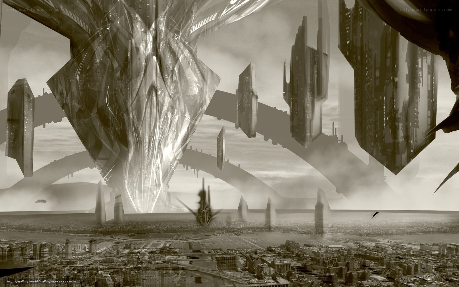 futuristic cityscape with floating structures