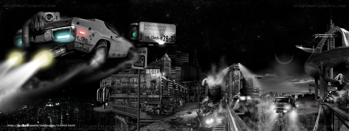futuristic cityscape with flying cars