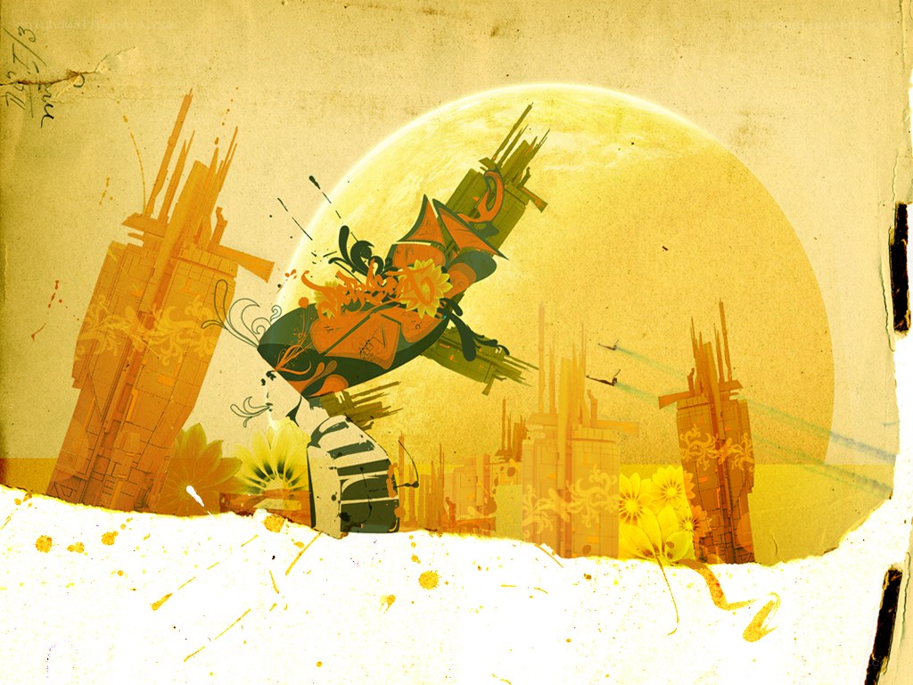 futuristic cityscape with flying figure