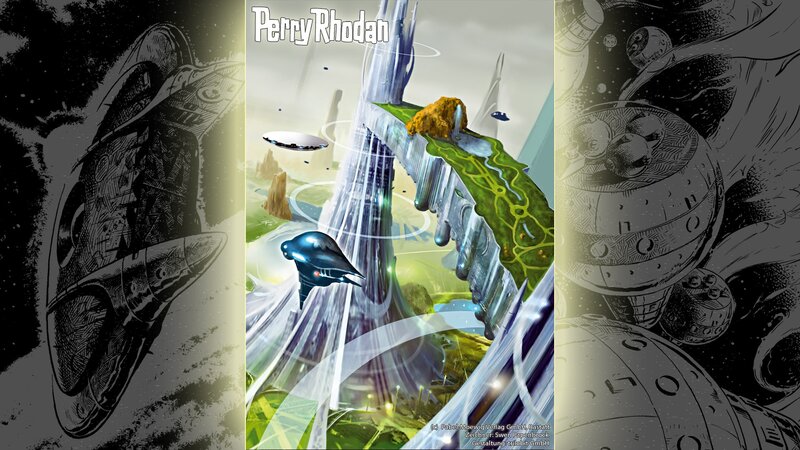 Futuristic Cityscape with Flying Ships — Green