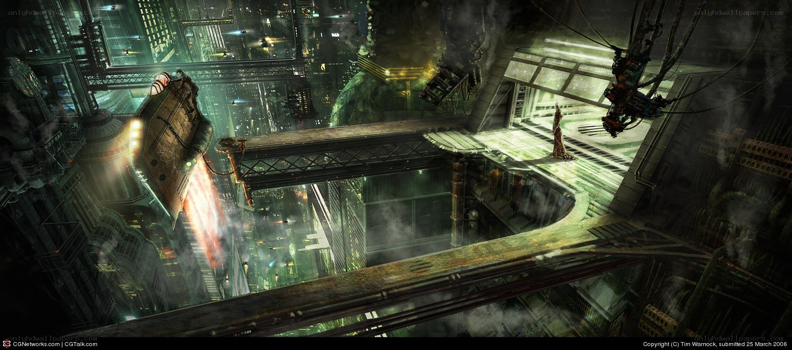futuristic cityscape with flying vehicle