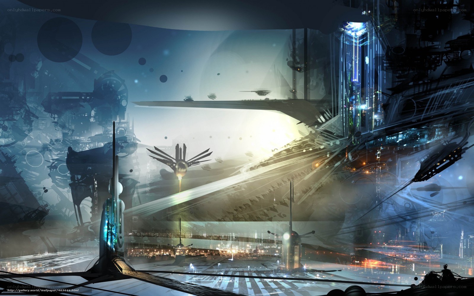 futuristic cityscape with flying vehicles