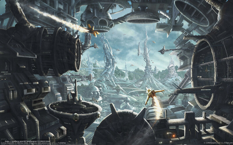 futuristic cityscape with flying vehicles