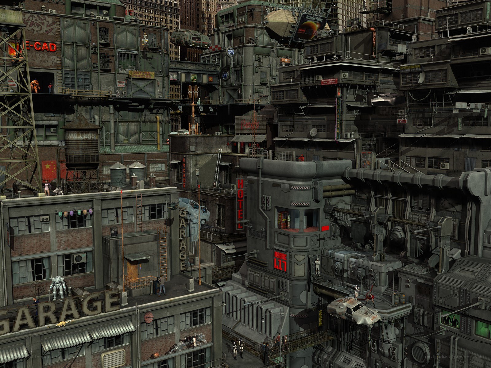 futuristic cityscape with flying vehicles