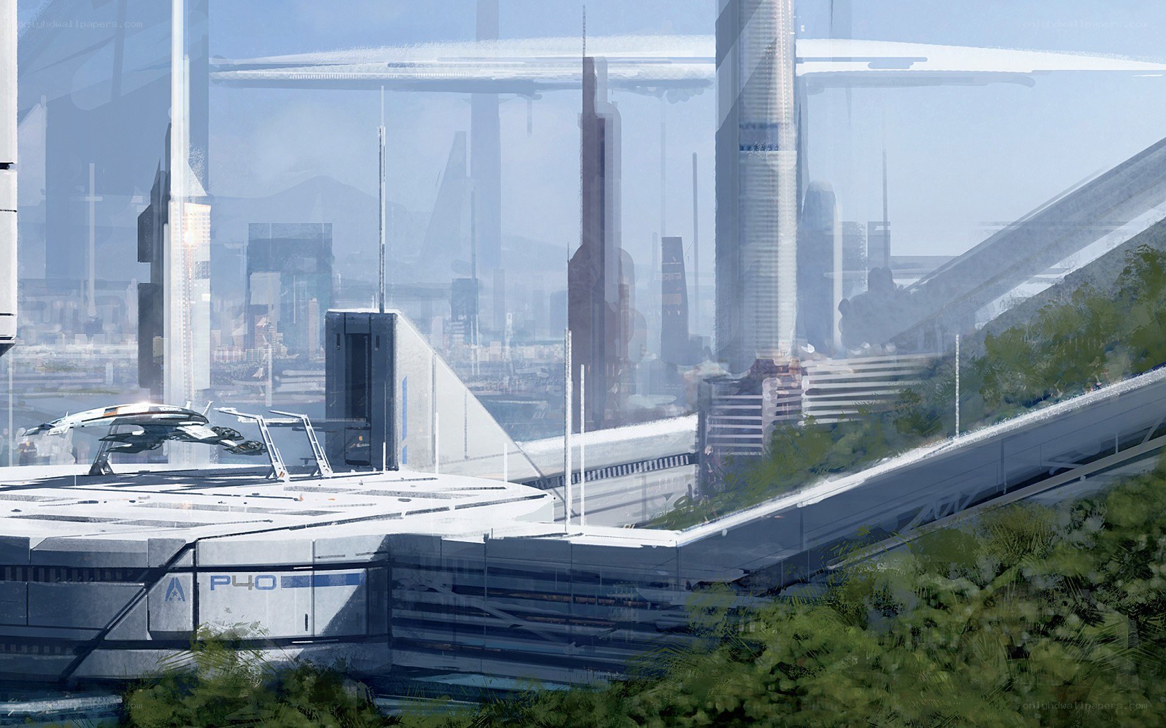 futuristic cityscape with flying vehicles
