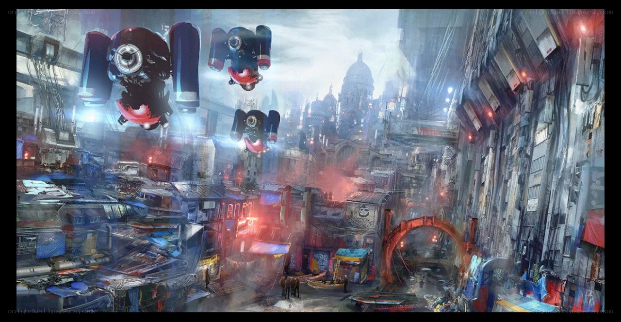 futuristic cityscape with flying vehicles
