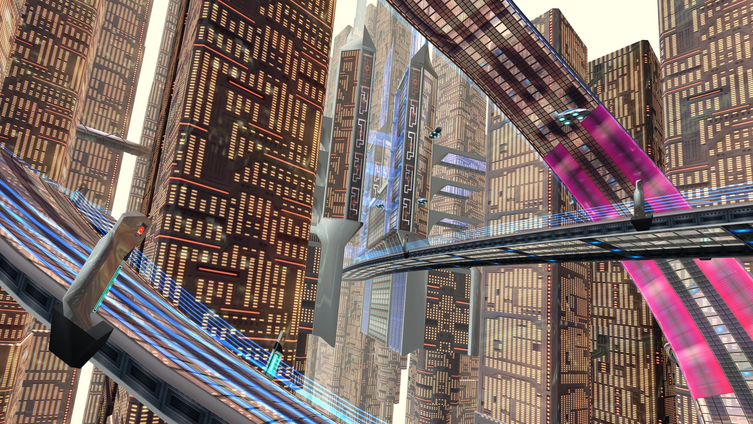 futuristic cityscape with flying vehicles