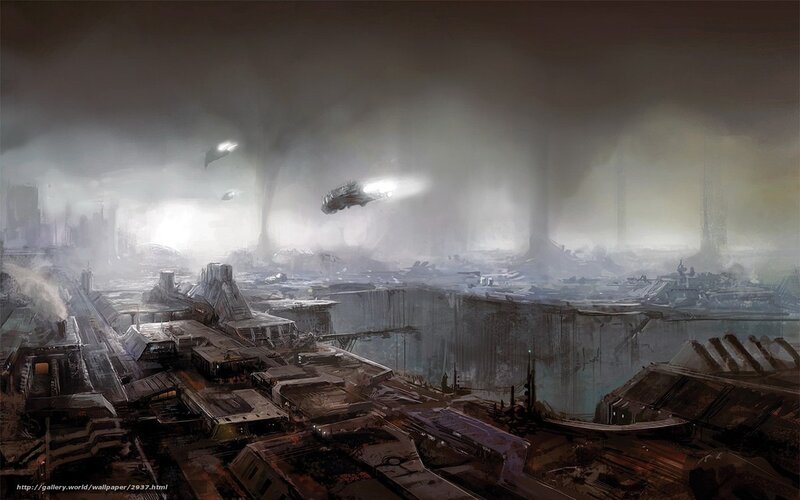 futuristic cityscape with flying vehicles