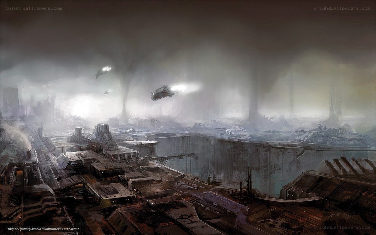 futuristic cityscape with flying vehicles
