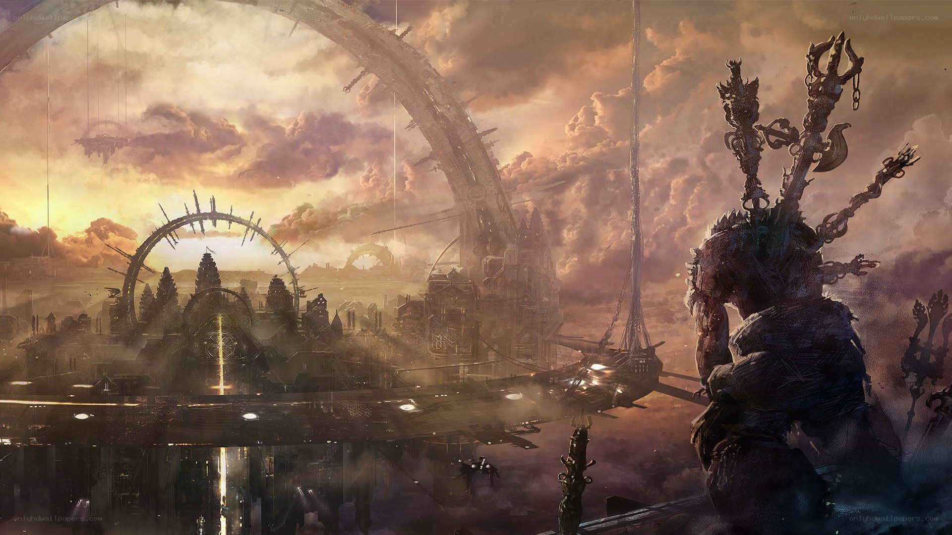 futuristic cityscape with giant arch