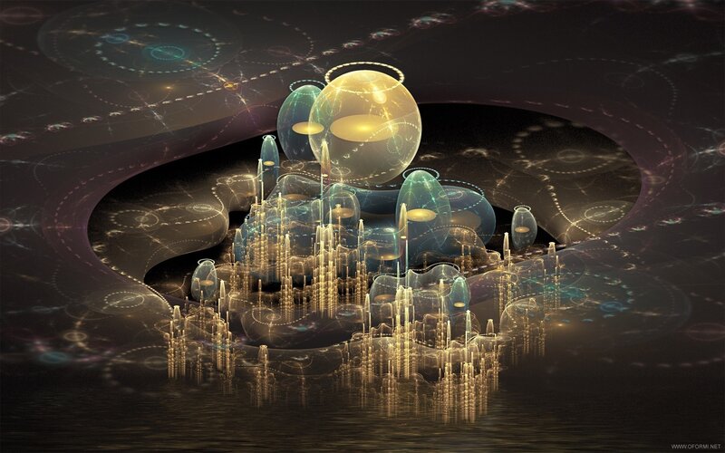 futuristic cityscape with glowing spheres